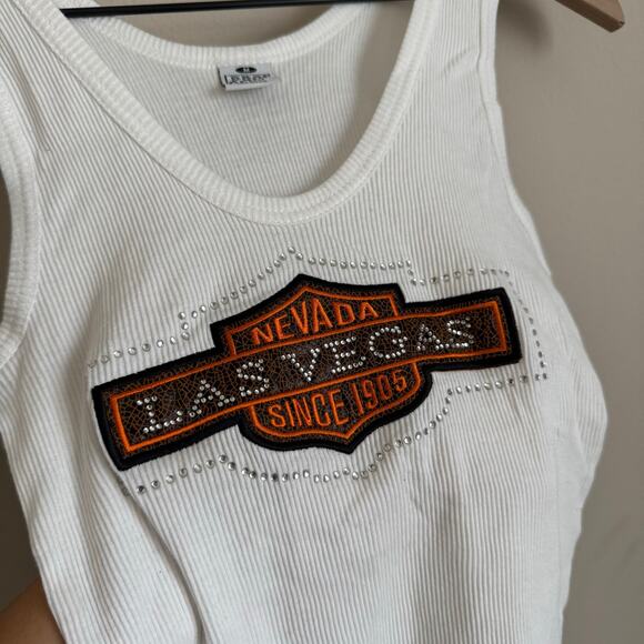 Vintage Pro Club Womens Las Vegas Harley Davidson Rib White Tank Top Size Medium - Picture 3 of 7